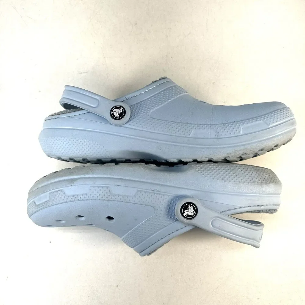 Crocs Classic Lined Mens 9 Womans 11 Faux Fur Slip On Clog Sandal Light Blue